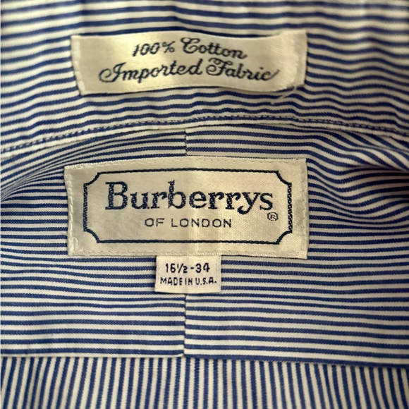 Vintage Burberrys of London Blue & White Striped Dress Shirt | Size 16.5/34 - Picture 5 of 6